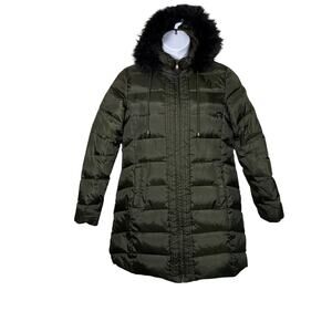 Ralph Lauren Down Filled Puffer Jacket Hooded Faux Fur Womens L green 70942T